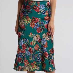 Catherine Malandrino Floral Midi Skirt in Green and Red